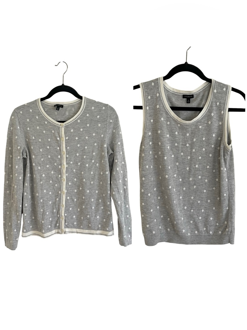 Talbots Gray Polka Dot Shell Vest and Cardigan Set Medium